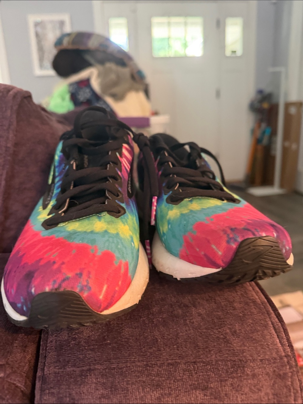 Brooks Women’s Tie-Dye Running Shoes - Pink, Blue, Green, Yellow, Black - Picture 3 of 5